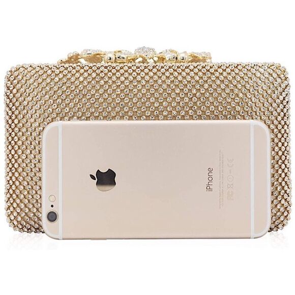 Rhinestone Crystal Clutch Evening Bag with Flower Clasp - Picture 7 of 8